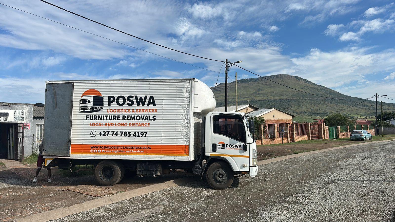 Poswa truck parked on a residential street in the Eastern Cape